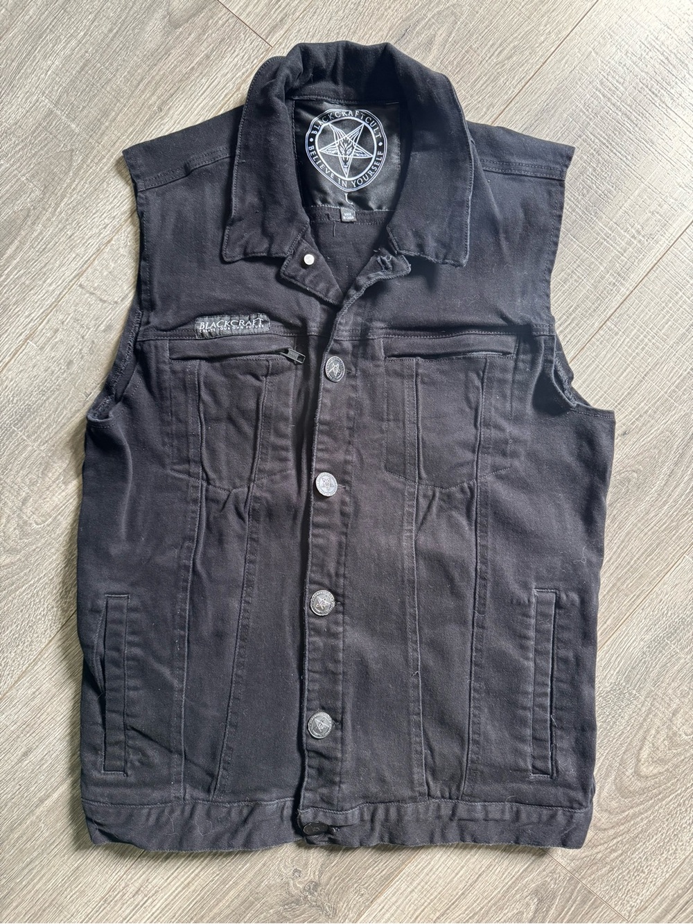 BlackCraft Cult Black Sleeveless Denim Vest Jacket - Men